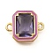 Brass Pave Glass Rectangle Connector Charms, Real 18K Gold Plated, Cadmium Free & Lead Free, Long-Lasting Plated, Rack Plating, Purple, 11x14x4mm, Hole: 1.5mm