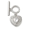 Brass Micro Pave Clear Cubic Zirconia Toggle Clasps, Cadmium Free & Nickel Free & Lead Free, Heart, Platinum, 25mm, Bar: 16x4x1mm, Hole: 1.2mm; Ring: 9x10x2mm, Hole: 1mm