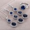 Flat Round Alloy Cubic Zirconia Pendant Necklaces & Hoop Earrings & Rings Sets, Midnight Blue, 19.8mm & 450mm & 65mm