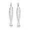 Brass Pendants, Fish, Real Platinum Plated, 34x5.5x4mm, Hole: 3.5x2.2mm