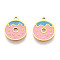 304 Stainless Steel Enamel Charms, Donut Charm, Ion Plating(IP), Real 14K Gold Plated, Pink, 12x10x0.9mm, Hole: 1mm