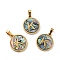 PVD Vacuum Plating 304 Stainless Steel with Paua Shell Pendants, Golden, Flat Round with Letter Charm, Letter.K, 18x16x1.5mm, Hole: 3x6mm