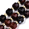 Natural Agate Beads Strands, Faceted, with Seed Beads, Dyed, Round, Coconut Brown, 10.5x9.5mm, Hole: 1.2mm, about 31~32pcs/strand, 14.96 inch(38cm)