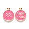 Alloy Enamel Pendants, Cadmium Free & Lead Free, Flat Round with Constellation, Light Gold, Cerise, Aquarius, 15x12x2mm, Hole: 1.5mm