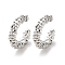 Brass Square Beaded Cuff Earrings, Long-Lasting Plated, Lead Free & Cadmium Free, Platinum, 14.5x13x3.3mm
