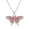 Butterfly Rhinestone Pendant Necklaces, with Platinum Alloy Chains, Light Rose, 18.31 inch(46.5cm)