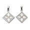 Brass Micro Pave Cubic Zirconia Pendants, Cadmium Free & Nickel Free & Lead Free, with Shell, Rhimbus with Flower Charm, Platinum, 18x15x1.5mm, Hole: 5x2.5mm