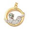 Brass Micro Pave Cubic Zirconia Pendants, Cadmium Free & Lead Free, Leopard, Platinum & Golden, 32.5x30.5x5.5mm, Hole: 3x3.5mm