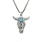 Alloy Ox Head Pendant Necklace with Stainless Steel Chains, Synthetic Turquoise Beaded Luminous Glow in the Dark Necklace, Cyan, Pendant: 37x33mm