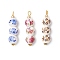 3Pcs Handmade Flower Printed Porcelain Ceramic Pendants, Flower, with Tibetan Style Alloy and Brass, Golden, 38.5x10mm, Hole: 3mm