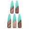 Resin & Walnut Wood Big Pendants, Two Tone, Teardrop, Aquamarine, 66~66.5x17x3~3.5mm, Hole: 1.6mm