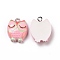 Opaque Resin Pendants, with Platinum Tone Iron Loops, Animals Charm, Pink, Owl Pattern, 21x16x5.5mm, Hole: 2mm
