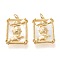 Brass Pendants, with Natural Shell and Jump Rings, Long-Lasting Plated, Rectangle with Hand & Sun, Golden, 25x18x4mm, Hole: 3.5mm