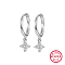 Anti-Tarnish Rhodium Plated Platinum 925 Sterling Silver Flower Dangle Hoop Earrings, Clear, 19x8.5mm