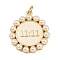 Flat Round with 11:11 Brass Enamel Pendants, with ABS Imitation Pearl and Jump Ring, Cadmium Free & Lead Free, Rack Plating, Long-Lasting Plated, Real 18K Gold Plated, Beige, 23x20x4mm, Hole: 3mm