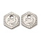 Non-Tarnish 316 Surgical Stainless Steel Charms, Hexagon with Moon Charm, Stainless Steel Color, 10x11x1mm, Hole: 2mm