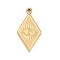 304 Stainless Steel Pendants, Rhombus with Eye Charm, Ion Plating(IP), Real 18K Gold Plated, 16.5x8.5x1mm, Hole: 1mm