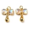 Rack Plating Brass Glass Pendants, with Jump Rings, Long-Lasting Plated, Butterfly, 18.5x14.5x4mm, Hole: 2.5mm