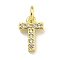 Letter Brass Micro Pave Clear Cubic Zirconia Pendants, Cadmium Free & Nickel Free & Lead Free, Jump Ring, Real 18K Gold Plated, Letter T, 8.9x6x1.8mm, Jump Ring: 4x0.9mm, Hole: 2.5mm