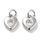 Brass Micro Pave Cubic Zirconia Charms, Cadmium Free & Nickel Free & Lead Free, with Jump Ring, Heart, Platinum, Clear, 8x6.5x2.5mm, Hole: 2.5mm