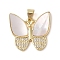 Brass Micro Pave Clear Cubic Zirconia Pendants, Cadmium Free & Lead Free, with Shell, Butterfly, Real 18K Gold Plated, 20x21x2.5mm, Hole: 4mm