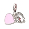 Rack Plating Alloy Light Rose & Crystal Rhinestone European Dangle Charms, Large Hole Heart Pendants with Enamel, Cadmium Free & Nickel Free & Lead Free, Platinum, Pearl Pink, 26mm, Hole: 5mm
