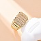 Brass Micro Pave Clear Cubic Zirconia Cuff Rings for Women, Rack Plating, Cadmium Free & Lead Free, Lasting Plated, Real 18K Gold Plated, Inner Diameter: 17mm