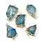 Raw Rough Natural Dyed Quartz Crystal Links Connector Charms, with Brass Findings, Nuggets, Light Gold, Teal, 30.5~37.5x15~25x7.5~13mm, Hole: 2.5mm