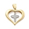 Rack Plating Brass with Cubic Zirconia Pendants, Long-Lasting Plated, Lead Free & Cadmium Free, Heart Charms, Cross, 28x30x6mm, Hole: 9x5.5mm