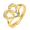 Heart with Letter Rack Plating Brass Micro Pave Clear Cubic Zirconia Adjustable Rings for Women, Lead Free & Cadmium Free, Real 18K Gold Plated, Letter R, Inner Diameter: 16mm