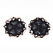 Polyester Woven Pendant Decorations, with Iron Findings, Flat Round with Flower, Light Gold, Black, 28x2mm