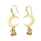 Rack Plating Brass Micro Pave Clear Cubic Zirconia Dangle Earrings, Moon with Bell, Cadmium Free & Lead Free, Real 18K Gold Plated, 50x16.5mm