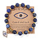 Natural Sodalite Round Beads Stretch Bracelets, Alloy Micro Pave Clear Cubic Zirconia Evil Eye Charm Bracelets for Women, 7-1/2 inch(19cm)