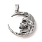 Tibetan Style Alloy Pendants, Cadmium Free & Lead Free, Moon with Skull, Antique Silver, 37.5x33x8mm, Hole: 4.5x8mm