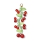 Glass Seed Beads Cherry Pendants, with Natural Carnelian Beads & 304 Stainless Steel Open Jump Rings, Real 18K Gold Plated, Red, 50x18~20x4.5mm, Hole: 3.6mm