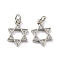 Rack Plating Brass Micro Pave Cubic Zirconia Pendants, with Jump Ring, Cadmium Free & Lead Free, Long-Lasting Plated, Star of David, Platinum, 12.5x9x2mm, Hole: 2.4mm