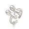 Brass Letter Open Cuff Rings for Women, Cadmium Free & Lead Free, Adjustable, Platinum, Letter H, 15~16.5x7~16.5mm