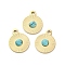 Real 14K Gold Plated Synthetic Turquoise Pendants, Flat Round Charms, with 304 Stainless Steel Settings, 15x12x3mm, Hole: 1.6mm