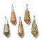 Natural Unakite Pointed Pendants, with Silver Brass Findings, Faceted, Bullet, 40x12x11mm, Hole: 7x5mm