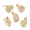 Brass Micro Pave Cubic Zirconia Charms, with Snap on Bail, Lock and Key, Clear, Golden, 12x8x2.5mm, Hole: 4x3.5m