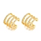 Rack Plating Brass with Clear Cubic Zirconia Multi Lines Cuff Earrings, Long-Lasting Plated, Lead Free & Cadmium Free, Real 18K Gold Plated, 11.5x12.5x10.5mm