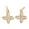 Brass Micro Pave Clear Cubic Zirconia Pendants, Real 18K Gold Plated Charms, Cadmium Free & Lead Free, Long-Lasting Plated, Rack Plating, with Jump Ring, Cross, 10x8x1mm, Hole: 3.5mm