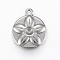 Tarnish Resistant 304 Stainless Steel Pendant Rhinestone Settings, Flat Round with Flower, Stainless Steel Color, 19.5x16x4.5mm, Hole: 1mm, Fit for rhinestone: 3.5mm