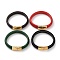 Mixed Color Braided Leather Cord Bracelet, with Ion Plating(IP) 304 Stainless Steel Magnetic Clasps, Golden, 8-1/2 inch(21.5~21.7cm)