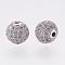 Long-Lasting Plated Brass Micro Pave Cubic Zirconia Beads, Round, Real Platinum Plated, 10mm, Hole: 1.5mm