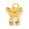 Brass Cubic Zirconia Pendants, with Jump Ring, Long-Lasting Plated, Lead Free & Cadmium Free, Butterfly Charms, with Jump Ring, Real 18K Gold Plated, 17x14x2.5mm, Hole: 4mm