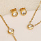 Flat Round 304 Stainless Steel Pave Clear Cubic Zirconia Link Bracelets & Stud Earrings & Pendant Necklaces, Golden, 454mm