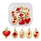 10Pcs 5 Style Real 18K Gold Plated Brass with Jump Rings Enamel Charms, Valentine's Day, Long-Lasting Plated, Heart & Oval, Red, 2pcs/style