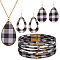 Tartan Pattern Imitation Leather Teardrop Pendant Necklace & Dangle Earrings & Multi-Strand Bracelet, Golden Alloy Jewelry Set for Women, Rosy Brown, 850mm, 78x37mm, 80x39mm, 192mm In Diameter