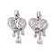 Valentine's Day Brass Micro Pave Clear Cubic Zirconia Pendants, Cadmium Free & Nickel Free & Lead Free, Heart Charms, Platinum, 18.5x13x3mm, Hole: 5x2.8mm